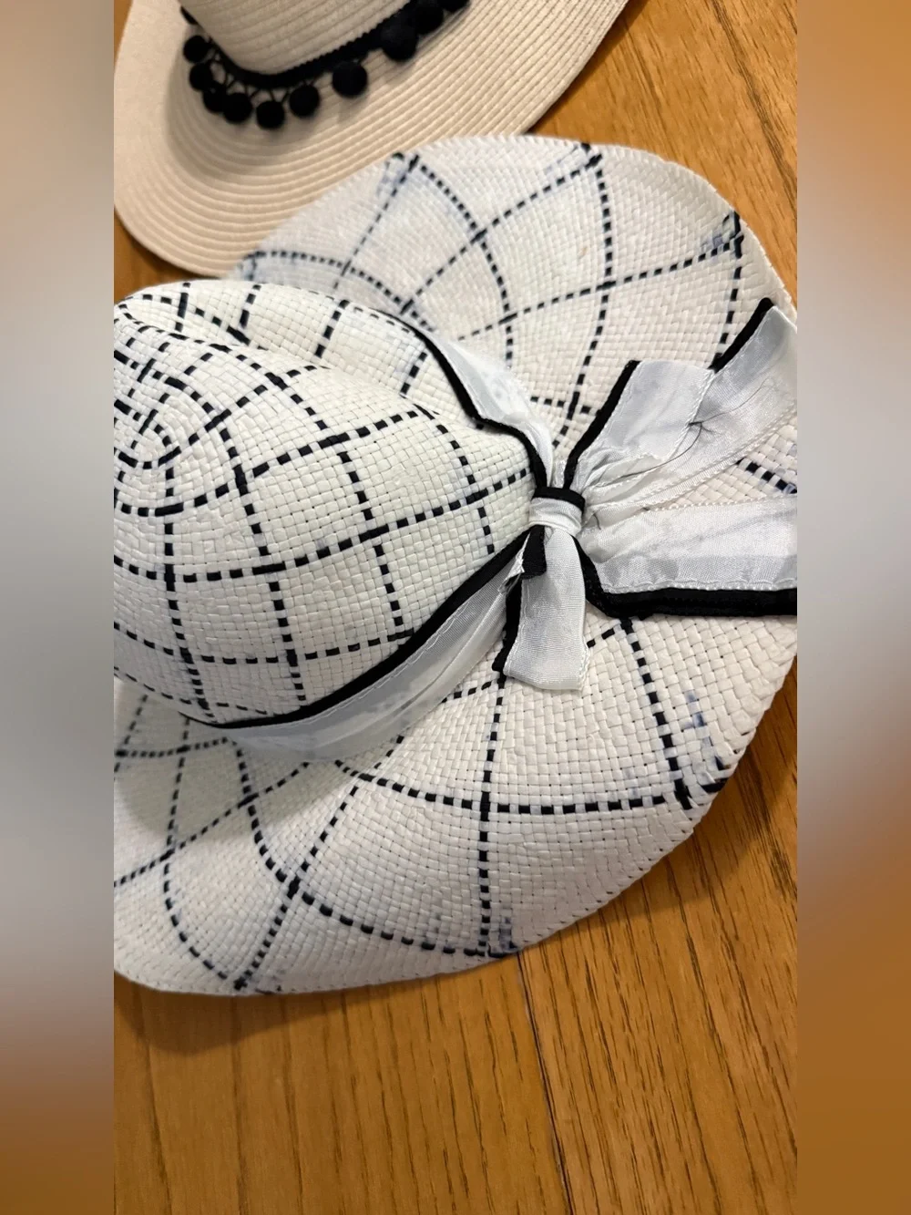 World Market Straw Sun Hat Lot 3 Pc Fedora Panama Wide Brim Pom Pom